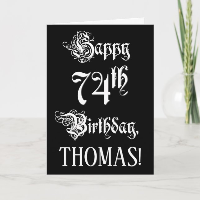 Tarjeta 74 Aniversario: Elegante guión + nombre personaliz (Anverso)