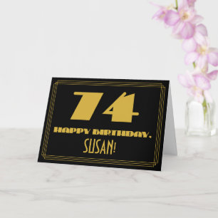 Tarjeta 74 cumpleaños: Nombre + Look inspirado en Art Déco