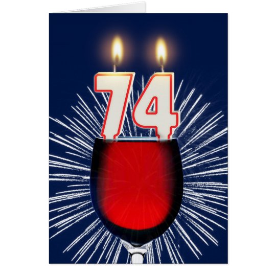 Tarjeta 74.o Cumpleaños con el vino y las velas