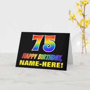 Tarjeta 75º cumpleaños: audaz, divertido, simple, arcoiris