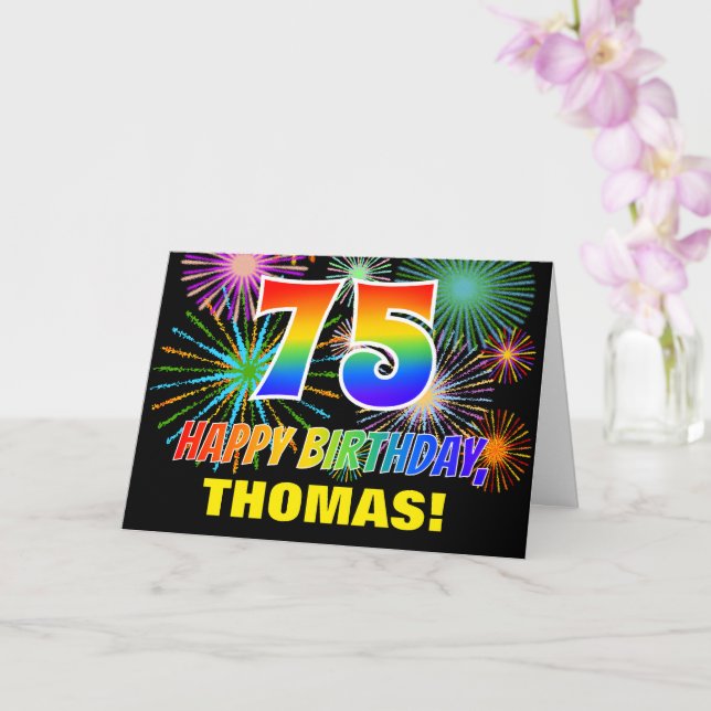 Tarjeta 75º cumpleaños: negrita, diversión, fuegos artific (Orquídea)