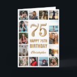 Tarjeta 75.º Collage de fotos blanco y oro feliz cumpleaño<br><div class="desc">75.ª tarjeta de cumpleaños de oro y Collage de fotos blanco. Para una mayor personalización,  haga clic en el botón "Personalizar" y utilice nuestra herramienta de diseño para modificar esta plantilla.</div>