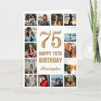 75.º Collage de fotos blanco y oro feliz cumpleaño