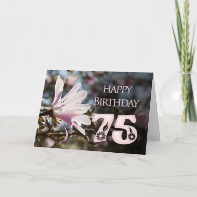 Tarjeta 75.º cumpleaños con magnolia (Anverso)