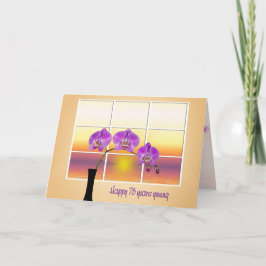 Tarjeta 75.º cumpleaños de orquídeas rosadas en la ventana