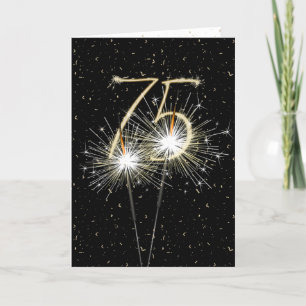 Tarjeta 75.º cumpleaños Sparkler sobre negro