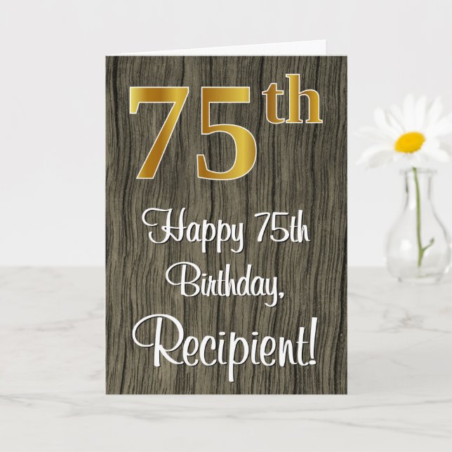 Tarjeta 75 Aniversario: Elegante Faux Gold Look #, Faux Wo (Planta pequeña)