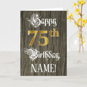 Tarjeta 75 Aniversario: Faux Gold Look + Faux Wood Pattern