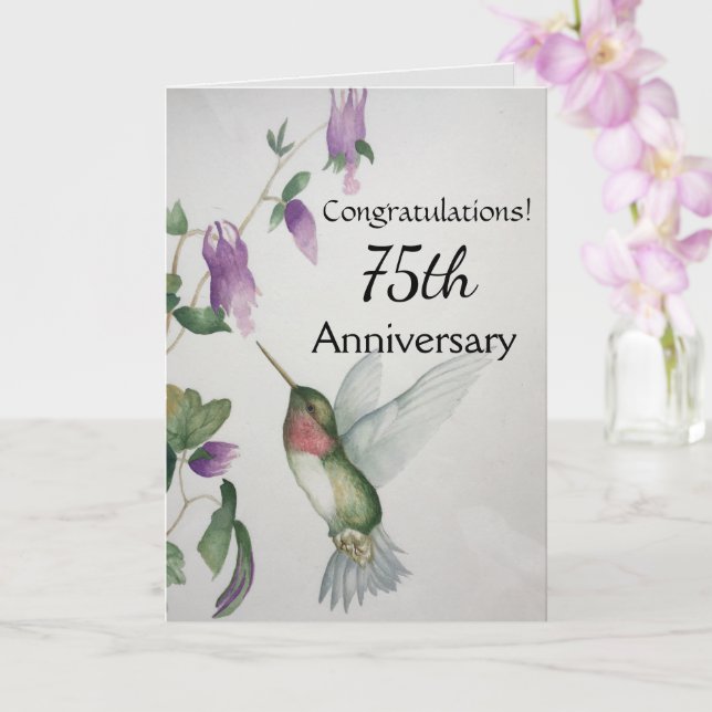 Tarjeta 75 Aniversario Felicitaciones Hummingbird (Orquídea)