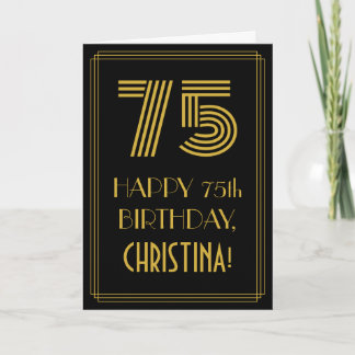 Tarjeta 75 cumpleaños: Look inspirado en Art Deco "75" y n