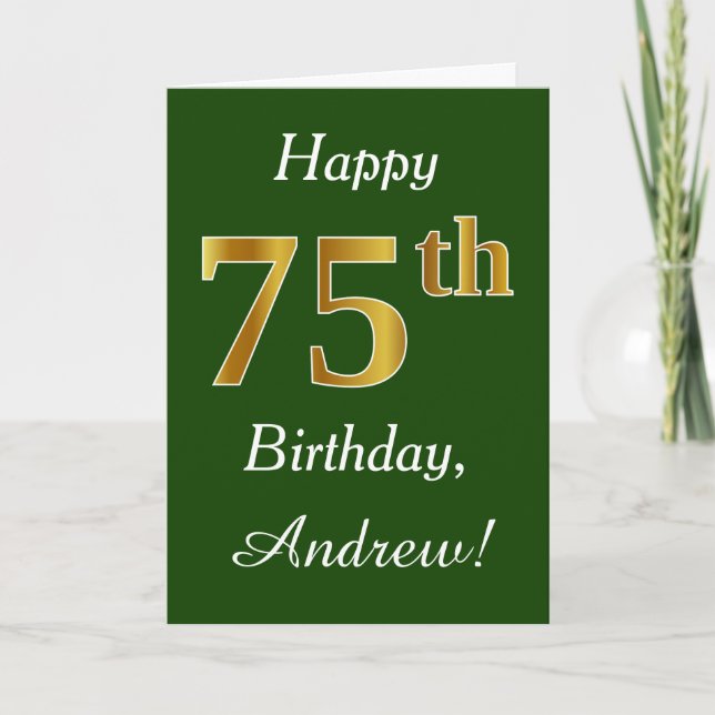 Tarjeta 75.o cumpleaños del oro verde, falso + Nombre de (Anverso)
