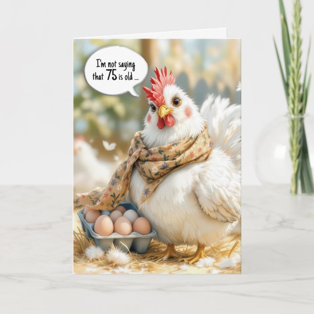 Tarjeta 75th Birthday Hen With Eggs in Carton (Anverso)
