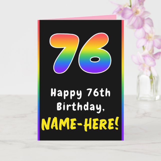 Tarjeta 76º cumpleaños: arcoiris colorido # 76, nombre per (Orquídea)