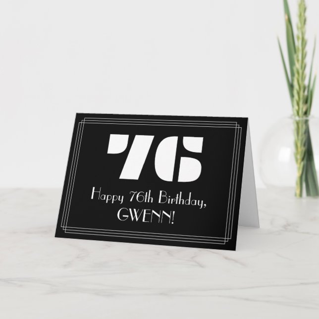 Tarjeta 76º cumpleaños: Aspecto inspirado en el Art Deco " (Anverso)