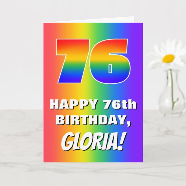 Tarjeta 76º cumpleaños: Colorido, divertido patrón arcoiri (Planta pequeña)