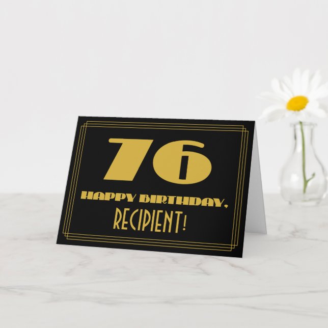 Tarjeta 76º cumpleaños: Nombre + Art Deco Inspirado Aspect (Planta pequeña)