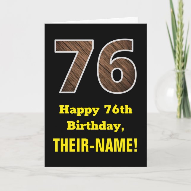 Tarjeta 76º cumpleaños: Nombre, Patrón de grano de madera  (Anverso)