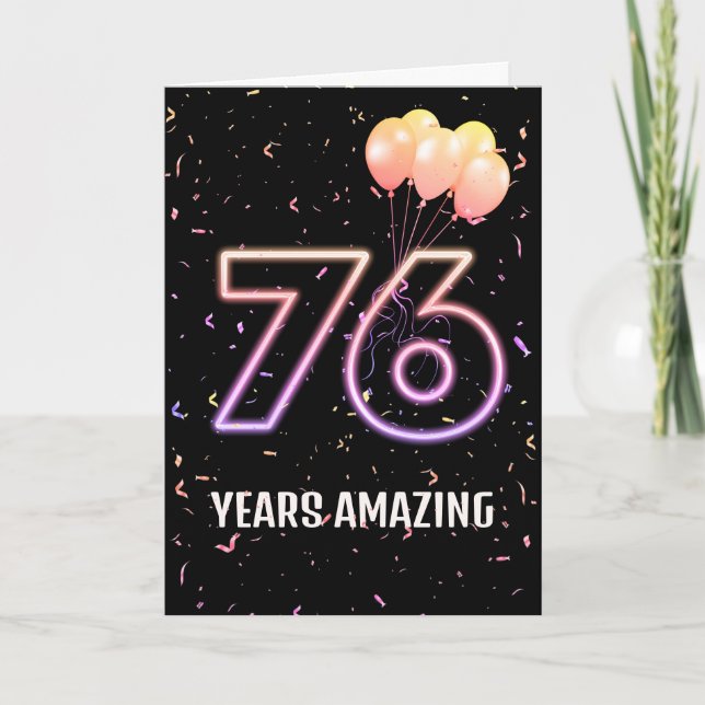 Tarjeta 76.º Balón de cumpleaños y Confetti (Anverso)