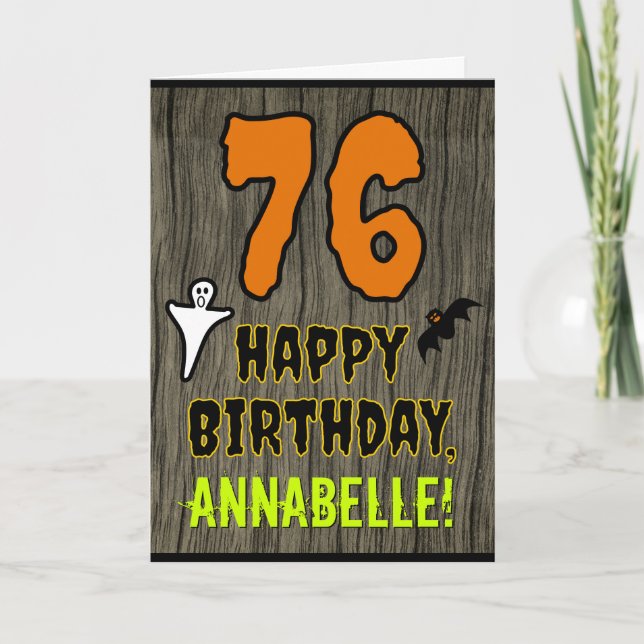 Tarjeta 76.º cumpleaños: Temática de Halloween, nombre per (Anverso)