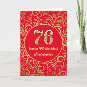Tarjeta 76.º patrón floral rojo y dorado