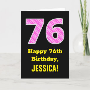 Tarjeta 76 Aniversario: Corazones y franjas rosadas "76" +