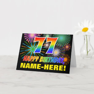Tarjeta 77º cumpleaños: negrita, diversión, fuegos artific