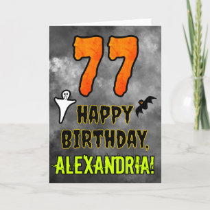 Tarjeta 77.º cumpleaños: Tema de Eerie Halloween + nombre 