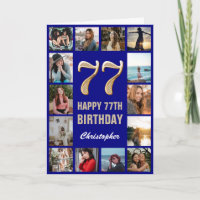 77.º feliz cumpleaños Collage de fotos azul y oro 
