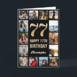 Tarjeta 77.º feliz cumpleaños Collage de fotos negro y oro<br><div class="desc">77.ª tarjeta de cumpleaños feliz de cumpleaños de Collage de fotos negro y oro. Para una mayor personalización,  haga clic en el botón "Personalizar" y utilice nuestra herramienta de diseño para modificar esta plantilla.</div>