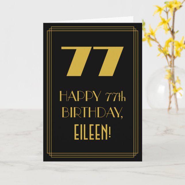 Tarjeta 77 Aniversario ~ Art Deco Inspirado Aspecto "77" y (flor amarilla)