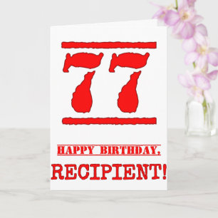 Tarjeta 77 Aniversario: Diversión, estampado rojo de goma