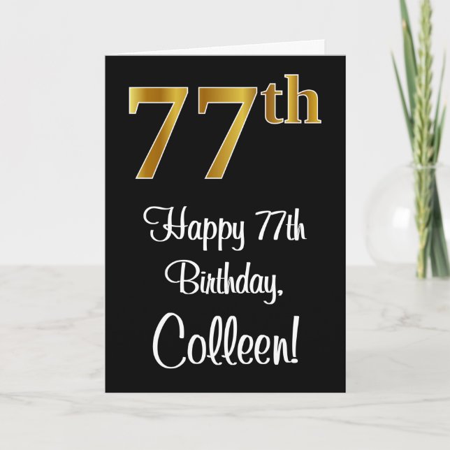 Tarjeta 77 Aniversario ~ Elegante Lujoso Faux Gold Look # (Anverso)