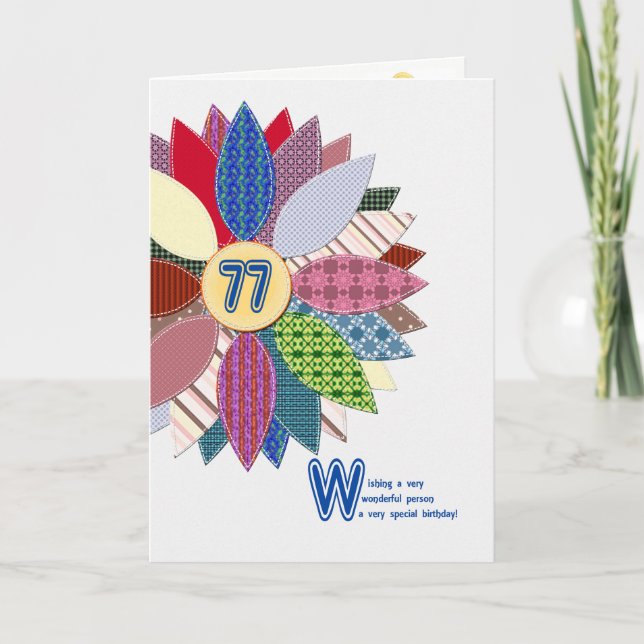 Tarjeta 77 años, cosidos cumpleaños de la flor (Anverso)