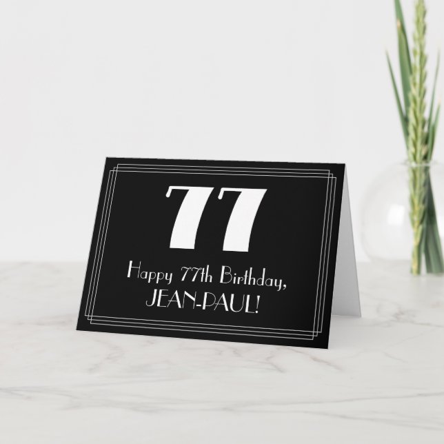 Tarjeta 77 cumpleaños ~ Art Deco Inspirado Aspecto "77", n (Anverso)