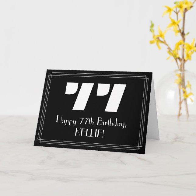 Tarjeta 77° cumpleaños: Aspecto inspirado en el Art Deco " (flor amarilla)