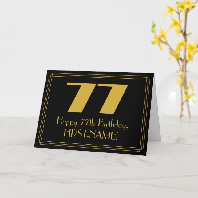 Tarjeta 77° cumpleaños: Aspecto inspirado en el Art Deco " (flor amarilla)
