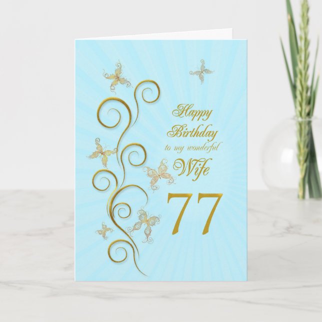 Tarjeta 77.o cumpleaños de la esposa con las mariposas de (Anverso)