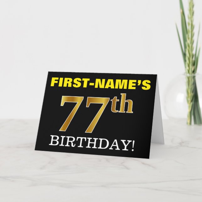 Tarjeta "77th BIRTHDAY" de oro negro e imitación (Anverso)