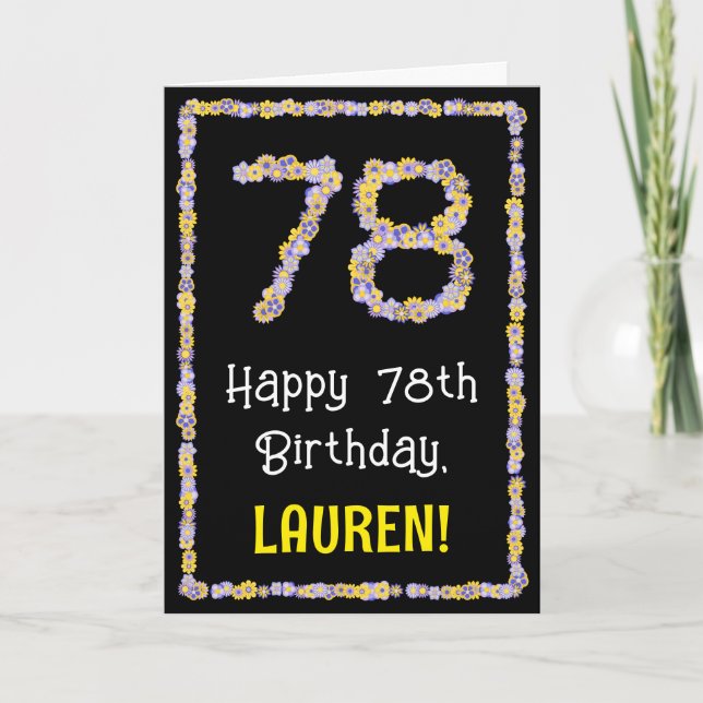 Tarjeta 78º cumpleaños: Flores florales número, nombre per (Anverso)