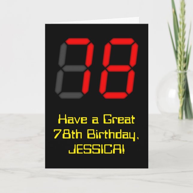 Tarjeta 78º cumpleaños: Red Digital Clock Style "78" + Nom (Anverso)