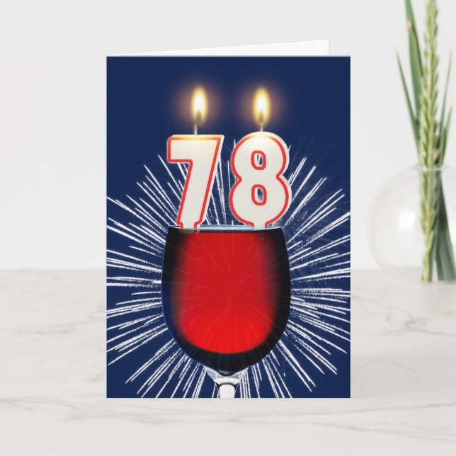 Tarjeta 78.º cumpleaños con vino y velas (Anverso)