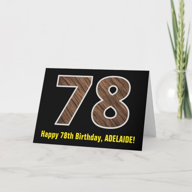 Tarjeta 78 Cumpleaños: Nombre + Patrón de Grano de Madera  (Anverso)