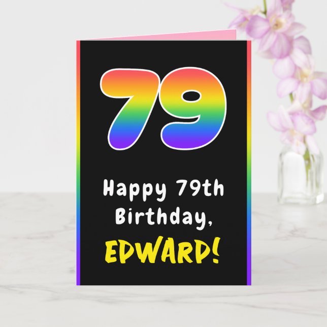 Tarjeta 79º cumpleaños: arcoiris colorido # 79, nombre per (Orquídea)