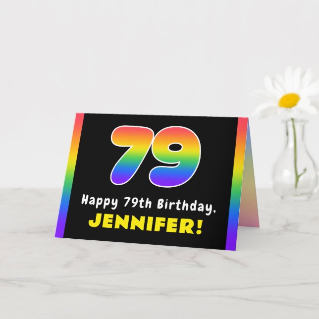 Tarjeta 79º cumpleaños: arcoiris colorido # 79, nombre per (Planta pequeña)