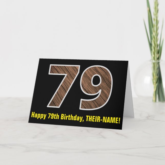 Tarjeta 79º cumpleaños: Nombre + Patrón de grano de madera (Anverso)