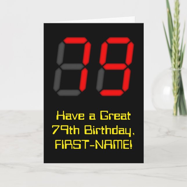 Tarjeta 79º Cumpleaños: Reloj Digital Rojo Estilo "79" + N (Anverso)