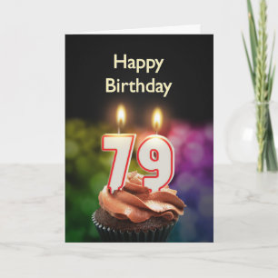 Tarjeta 79.º cumpleaños con torta y velas