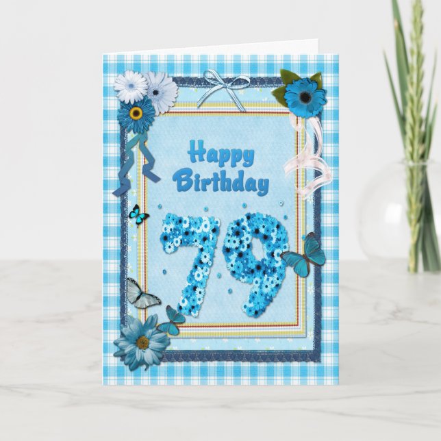 Tarjeta 79.º cumpleaños con un efecto scrapbook (Anverso)