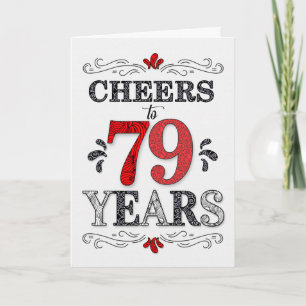 Tarjeta 79 años de alegría en el patrón negro rojo blanco