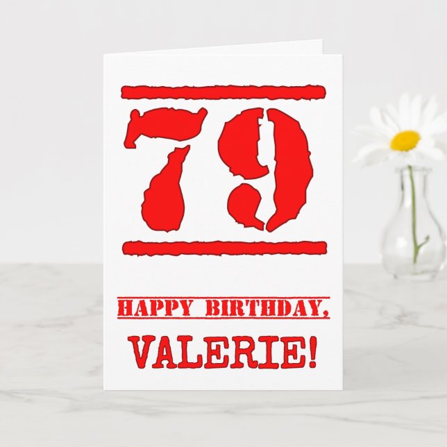 Tarjeta 79° cumpleaños: Diversión, estampado de goma roja (Planta pequeña)